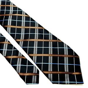 Nautica Silk Tie‎ Woven Black Plaid Short